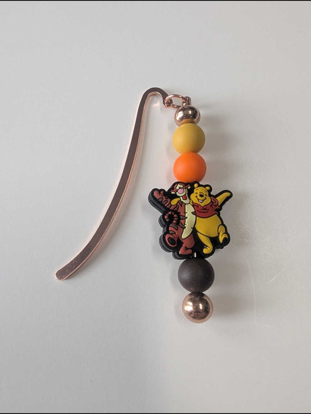 Hand Crafted Disney  Bookmark Pooh Bear Tigger Charm Beaded Orange Brown NEW